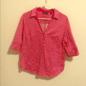 Pink and white button up blouse